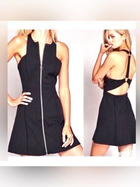 Free People Black Mini Dress with Front Zipper